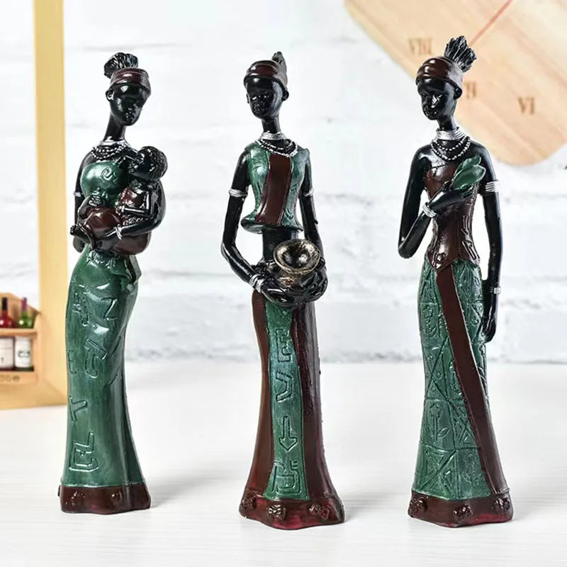 2/3Pcs African Women Figurines Sculptures Room Decor Resin People Statue