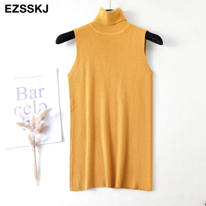 Elegant Top Spring Autumn Knitted Tank Top Women Blouse Turtlenck Sexy