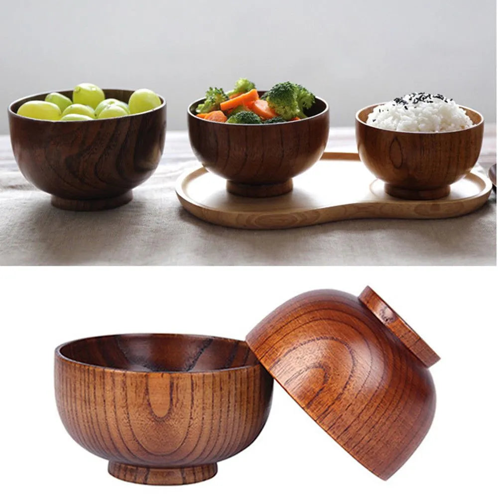 Wooden Bowl Japanese Style Soup Salad Coconut Grinding Tableware