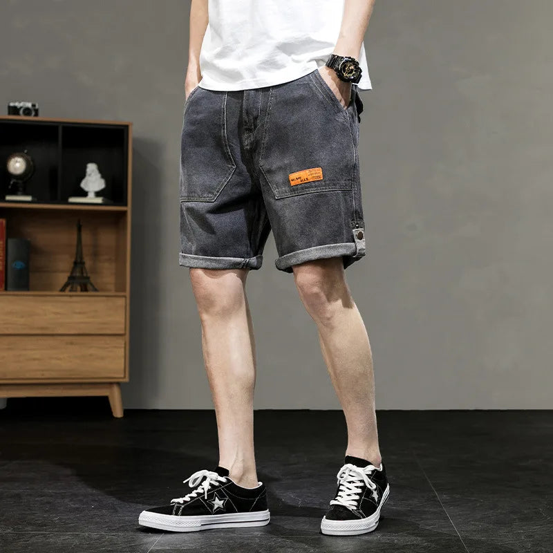 EAEOVNI Summer Denim Shorts Men's Cargo Shorts Korean Stytle Overalls Pants