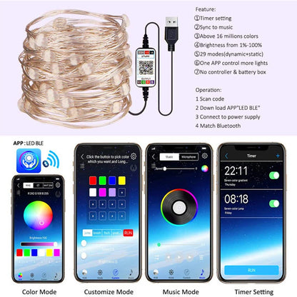 Smart RGB Christmas Fairy String Light APP Bluetooth Control Waterproof