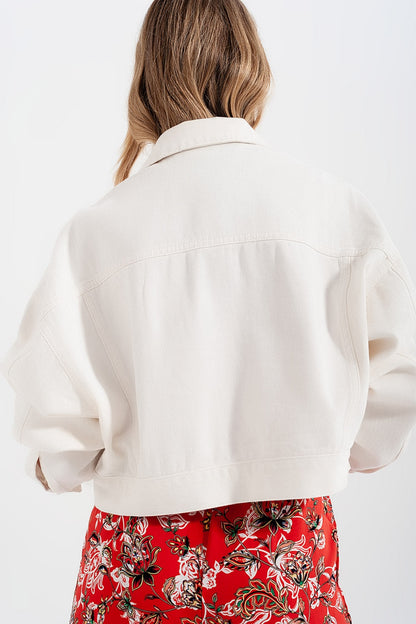 Denim Jacket With Diamante Fringing in White