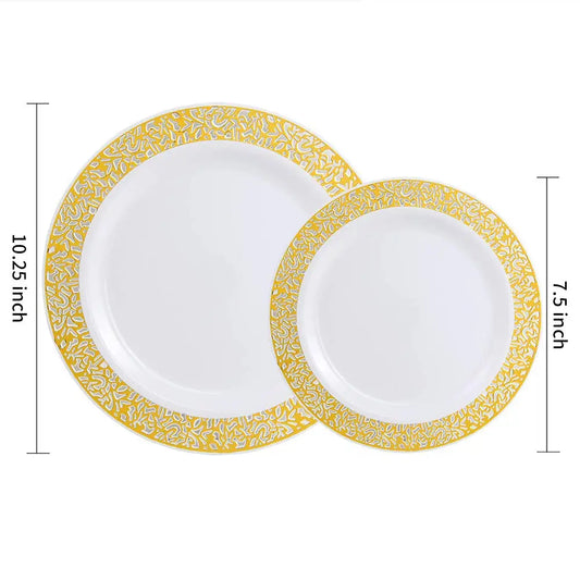 Gold Disposable Plastic Plates -Lace Design Wedding Party Plastic Plates