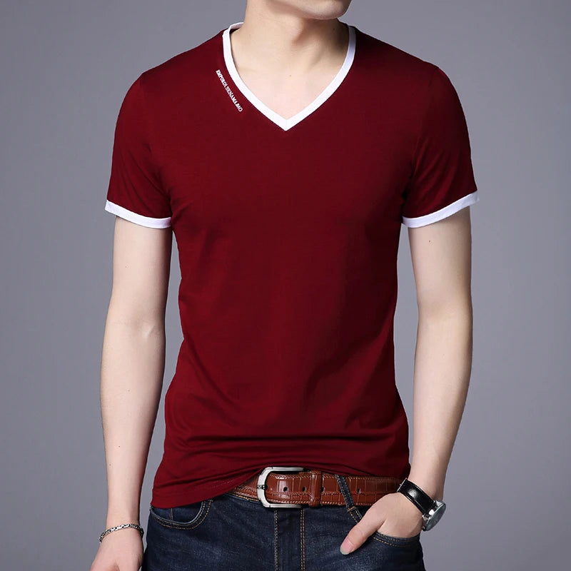 New Mens T Shirts Fashion Summer V-Neck Slim Fit Short Sleeve T Shirt