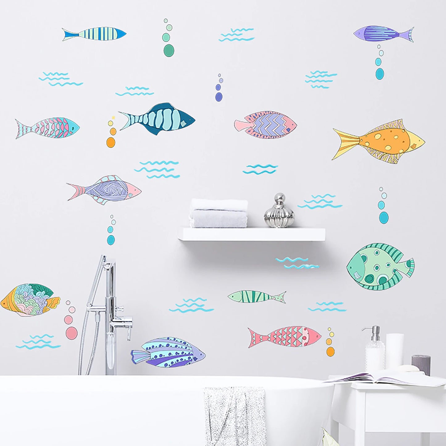 Fish Wall Stickers Bathroom Wall Sticker Wallpaper Wall Art for Kids Ocean Theme