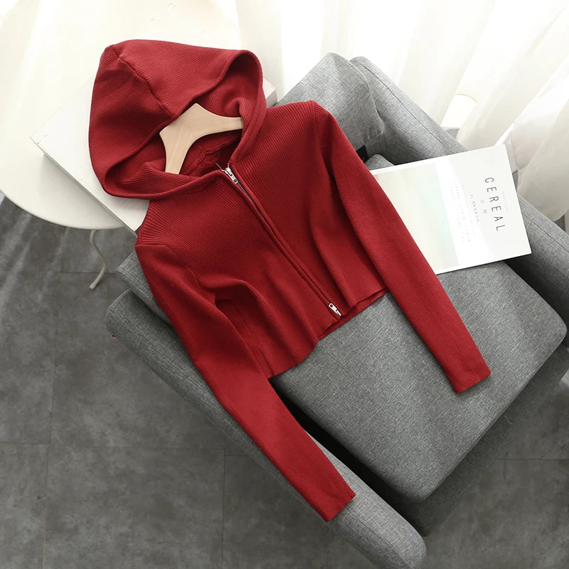 Slim Girls Soft Cotton Knitted Hoodies 2022 Fashion Ladies Sweatshirts