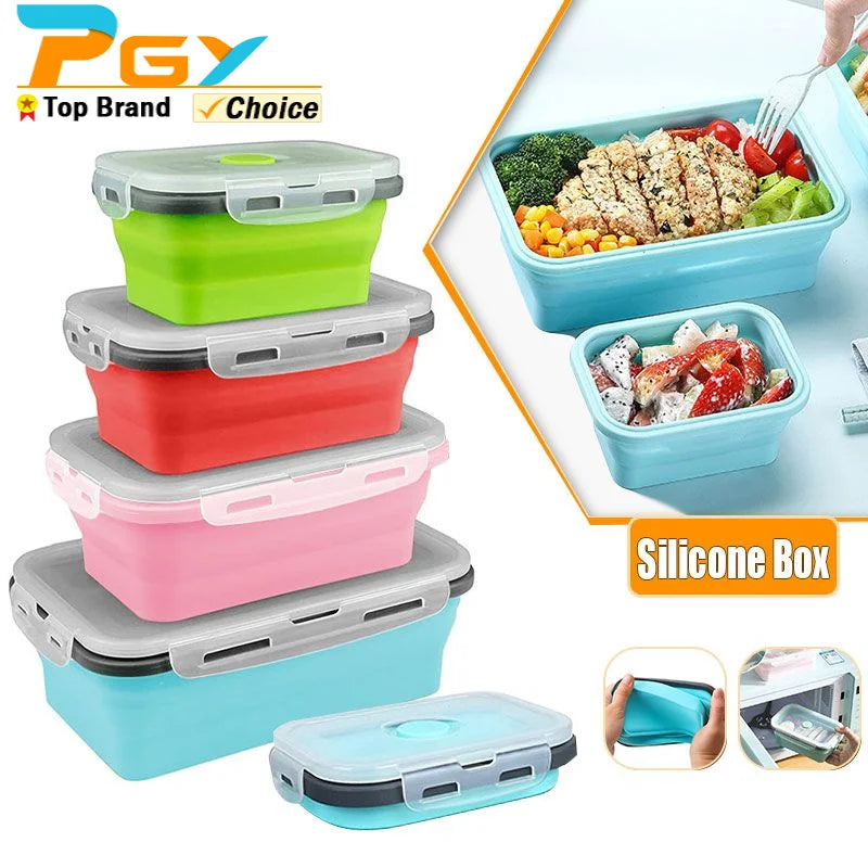 Collapsible Silicone Food Container Portable Bento Lunch Box Microware Home