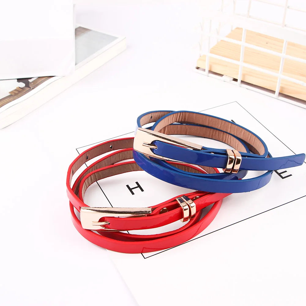 Fashion Female Thin PU Leather Narrow Waistband Belt for Girl Skinny Candy Belt