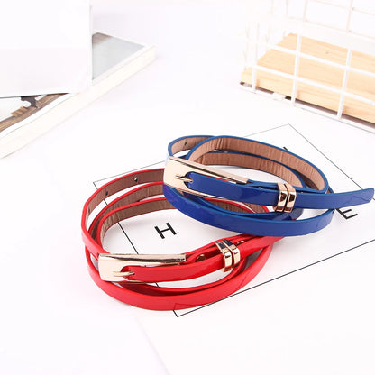 Fashion Female Thin PU Leather Narrow Waistband Belt for Girl Skinny Candy Belt