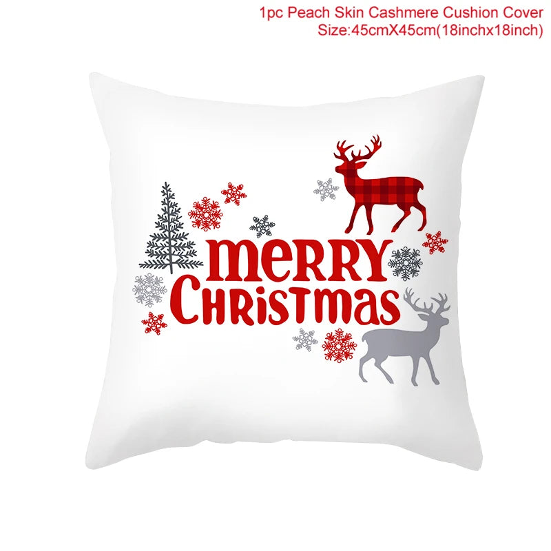 Merry Christma Decorations for Home Reindeer Santa Claus Tree Cushion Cover