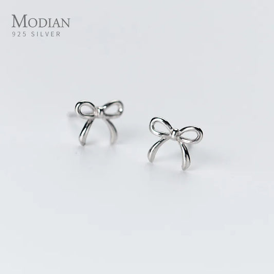 Modian 2021 New Tiny Simple Bowknot Stud Earrings for Women Girls Kid 925