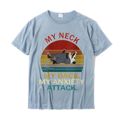 Womens My Neck My Back My Anxiety Attack Opossum Sunset Round Neck T-Shirt