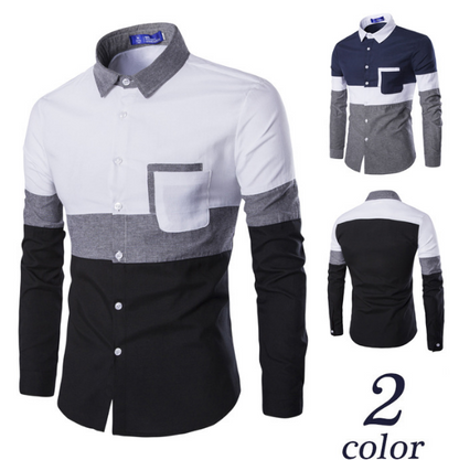 New Mens Fashion Stitching Color Camisa Slim Long Sleeve Shirts