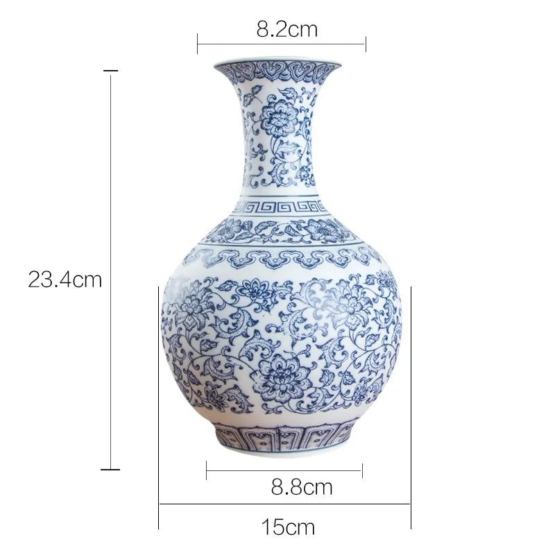 No Glazed Blue and White Porcelain Vases Interlocking Lotus Design Ceramic Vase