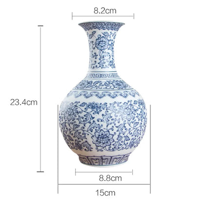 No Glazed Blue and White Porcelain Vases Interlocking Lotus Design Ceramic Vase