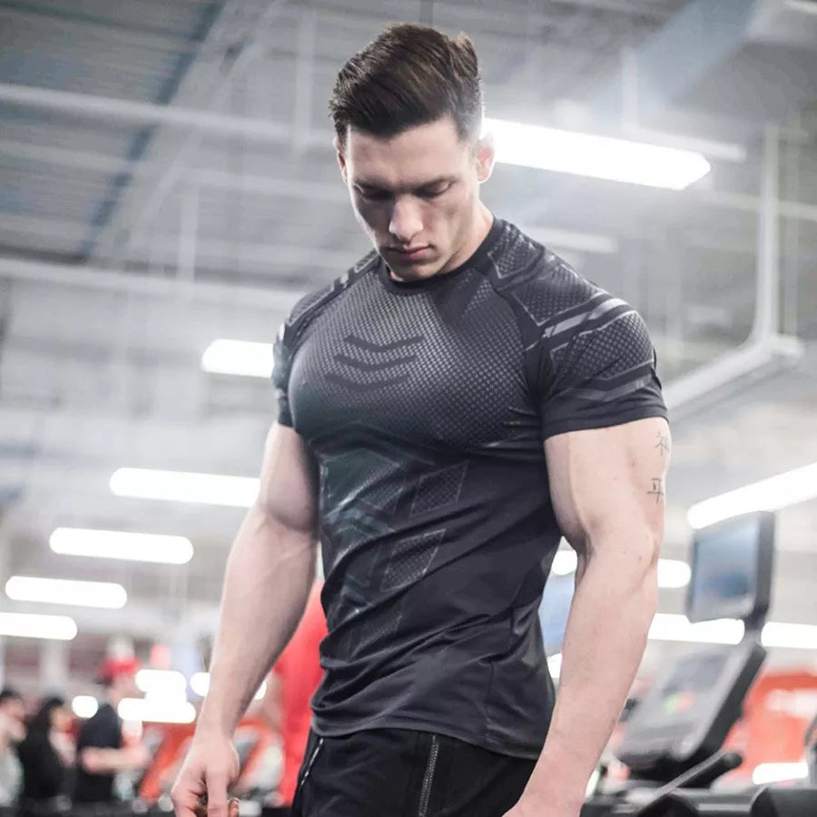 Compression Quick Dry T-Shirt Men Running Sport Skinny Short Tee Shirt Male