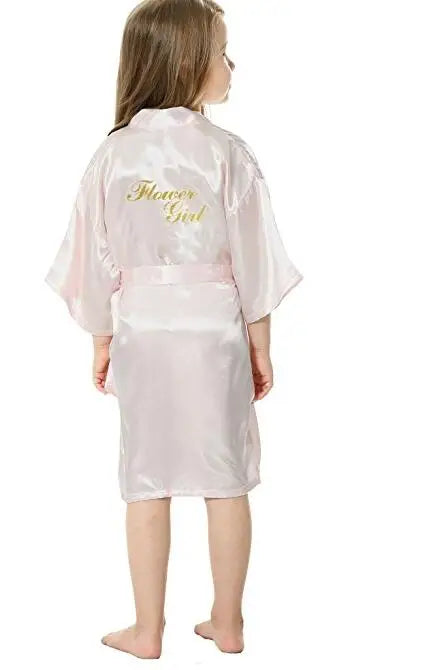 Solid Girls Stain Silk Robes Flower Girl Kimono Robes Wedding Brief Bathrobes