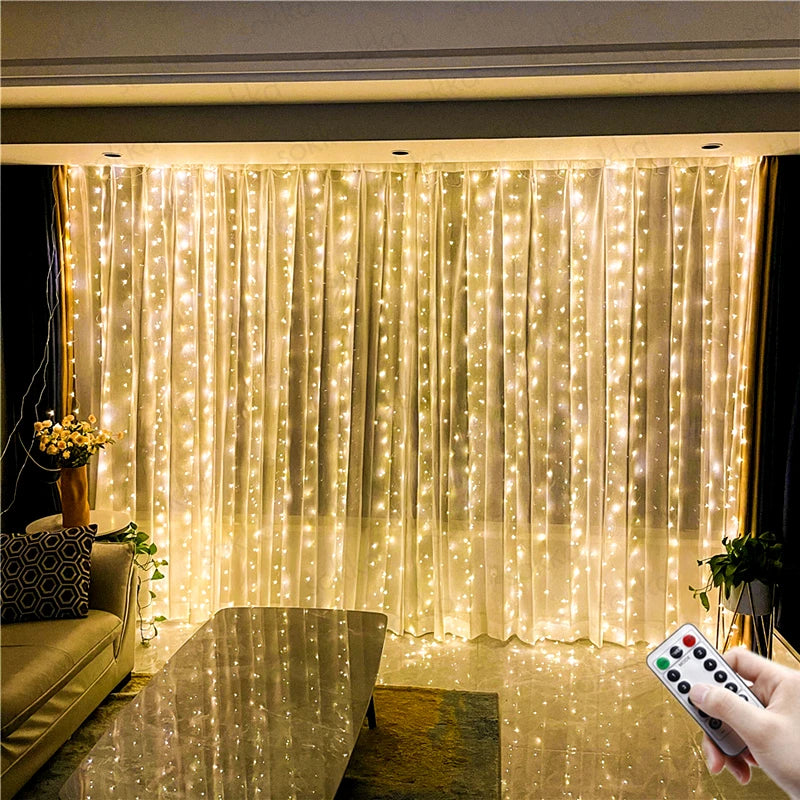 6m/3m LED Curtain Garland 8 Modes USB Remote Control  New Year 2025