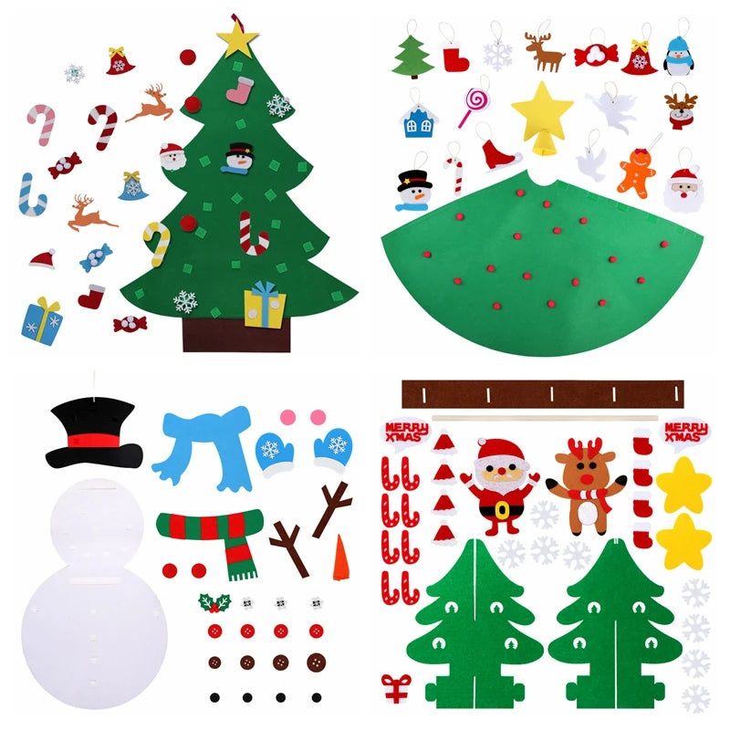 OurWarm DIY Felt Christmas Tree Snowman With Ornaments Fake Christmas Tree