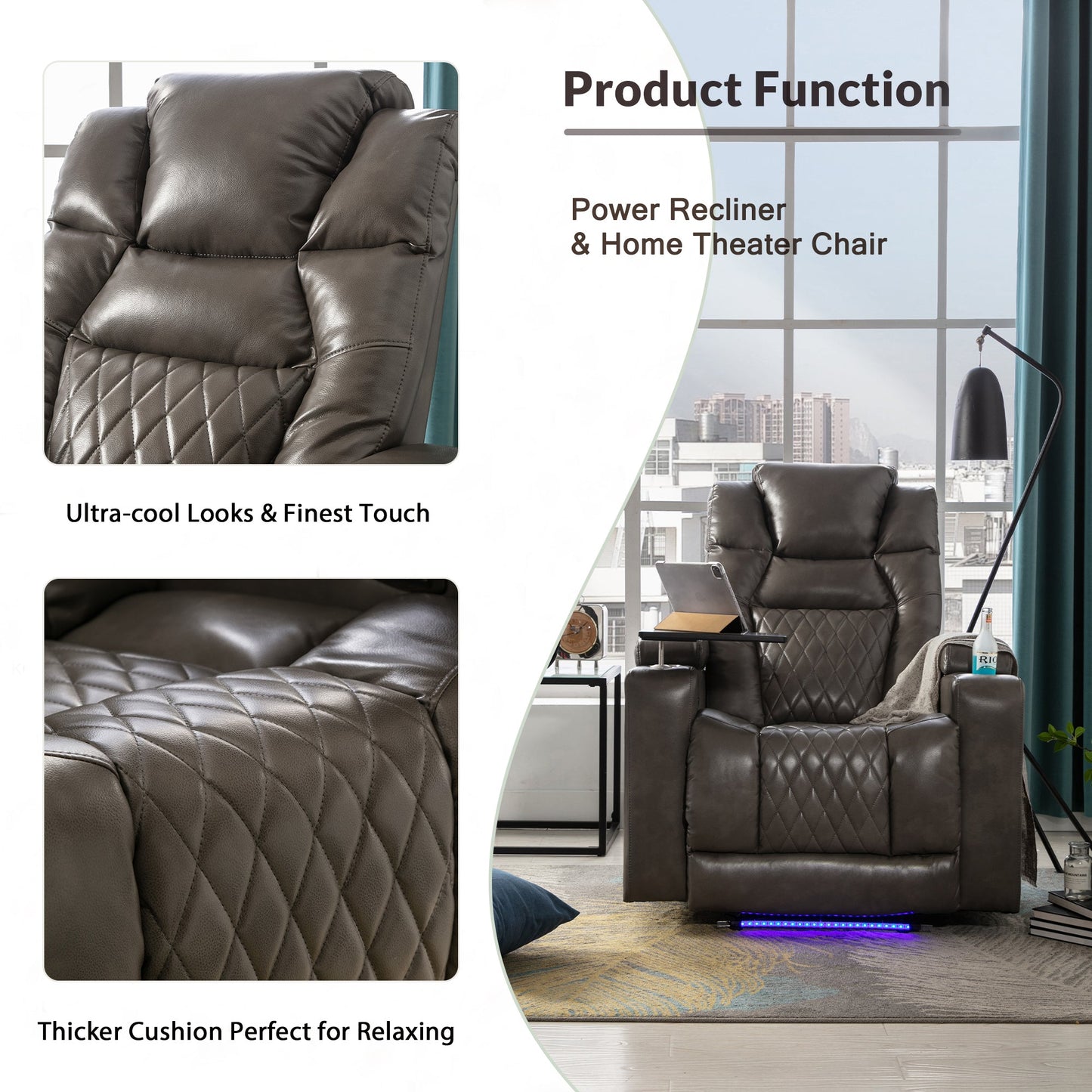 Power Motion Recliner With USB Charging Port and Hidden Arm Storage