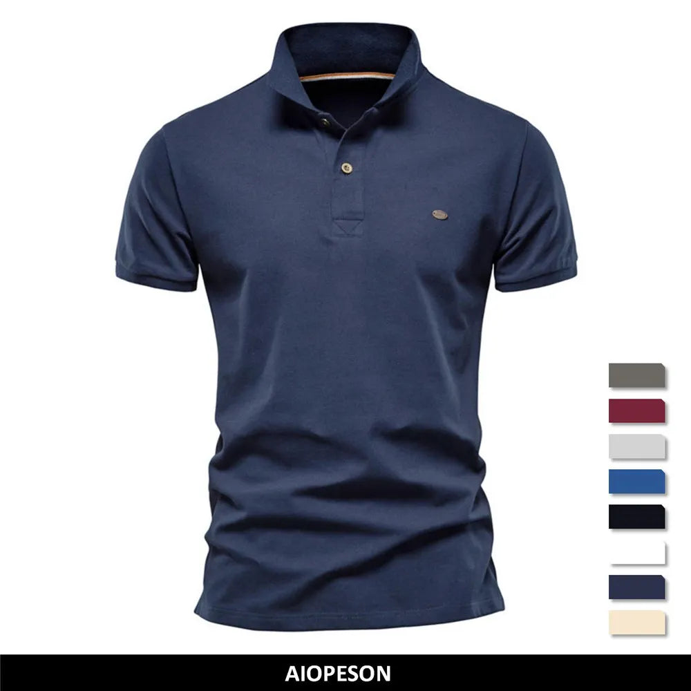 AIOPESON 100% Cotton Polo Shirt Men Casual Solid Color Short Sleeve Mens Shirts