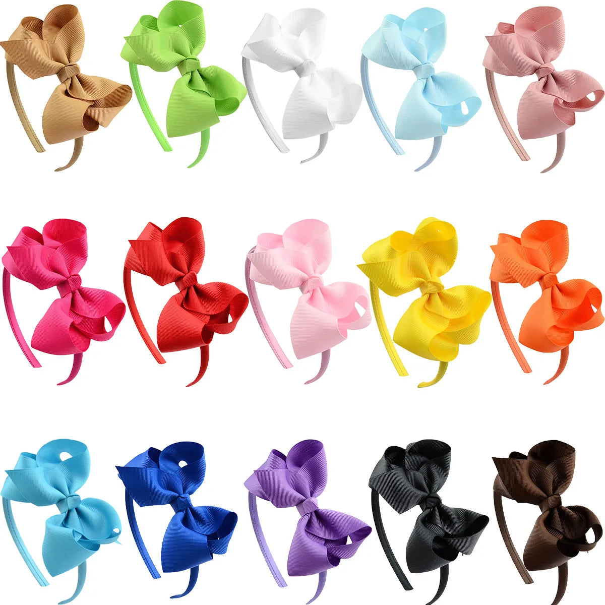 6Pack Hair Bows Plastic Hair Headband Grosgrain Ribbon Headbands Hair Hoops