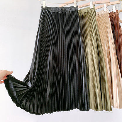 Long Skirts Summer Womens Street Wear a Line Casual High Waisted Pleated Skirt