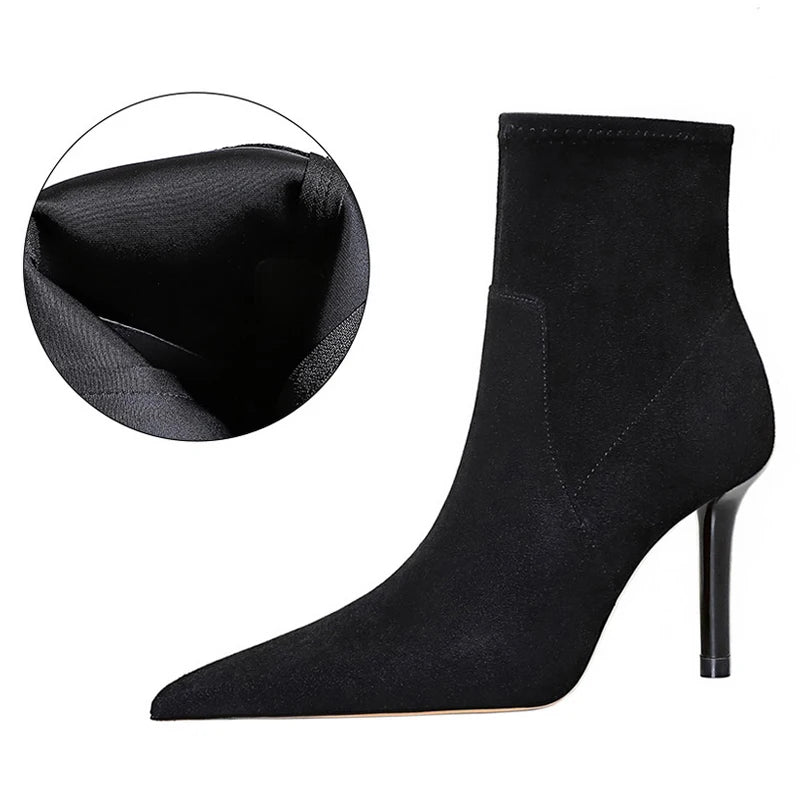 BIGTREE Shoes Black Women Ankle Boots Sexy High-Heeled Boots