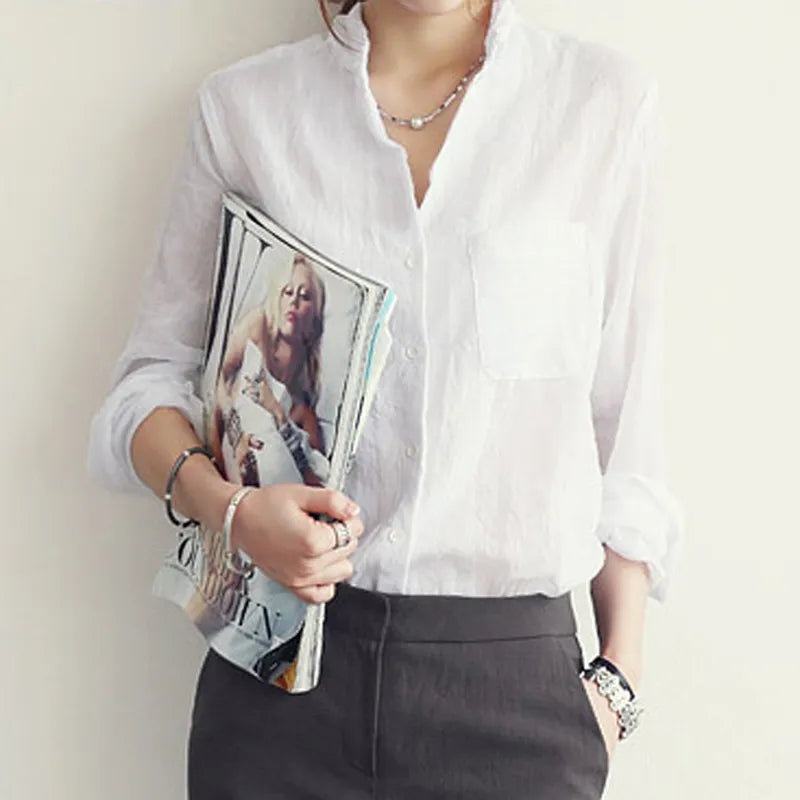 Chemisier Femme Womens Tops Fashion Summer Linen White Shirt