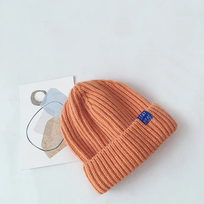 Autumn Winter Solid Color Baby Knitted Hats Kids Girls Boys Beanies Caps