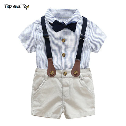 Top and Top Baby Boys Clothes Set Summer Toddler Plaid Tops+Suspenders