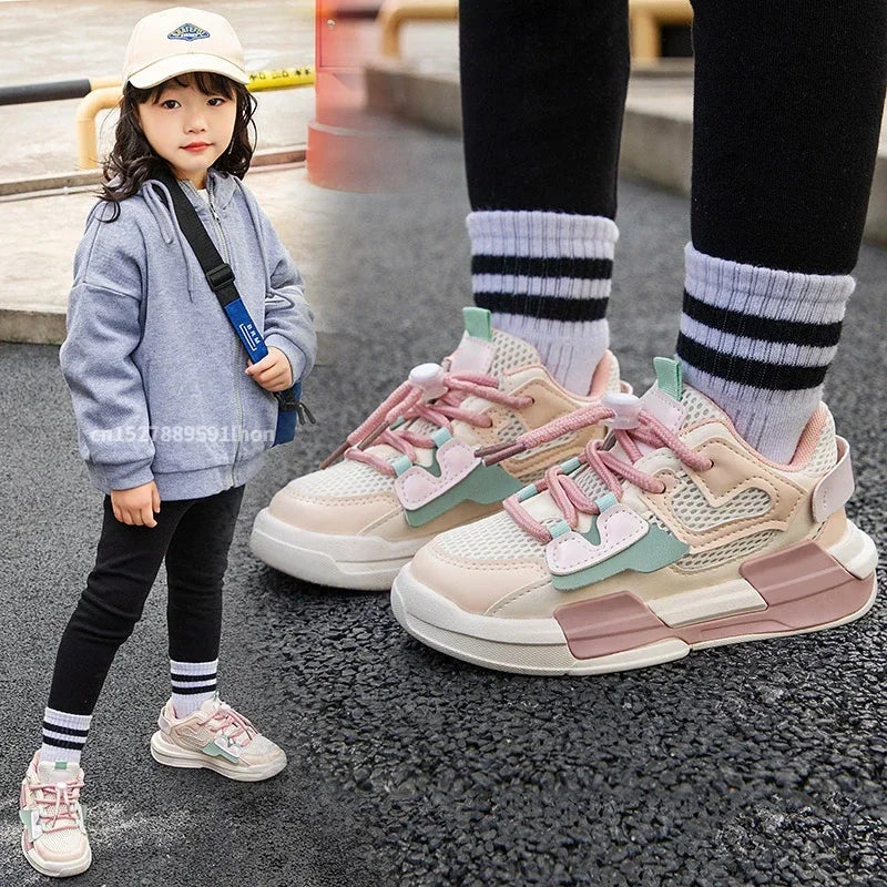 2023 Spring Children Girl Pink Shoes Autumn Mesh Breathable Kids Sneakers