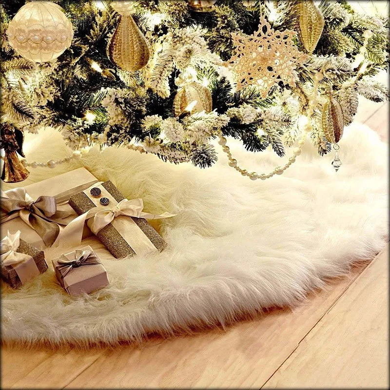 1pc Christmas Tree Skirt White Carpet Christmas Tree Skirt Base Floor Mat Cover