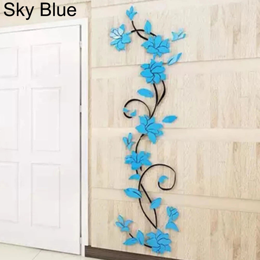 3D Flower Vine Wall Stickers Refrigerator Window Cupboard Home Decorations