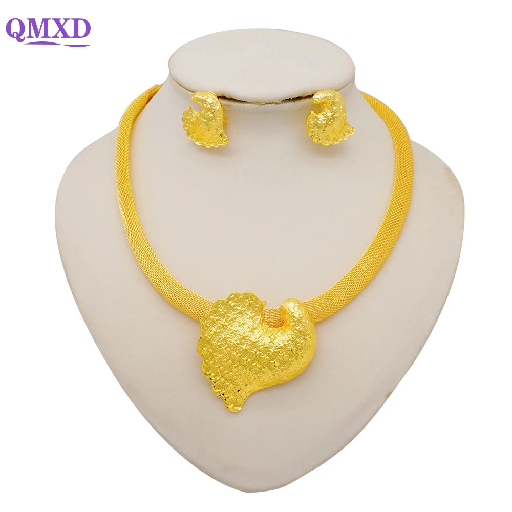 Ethiopian Dubai Gold Color Jewelery Sets for Women Girl Bridal Tassel Flower