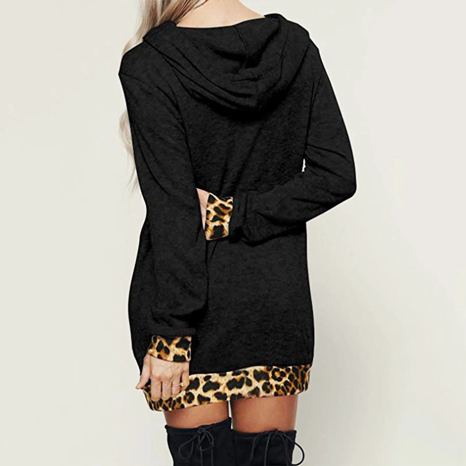 Women Hooded Warm Long Hoodies Long Sleeve Hoodies Winter Leopard Sweatshirts