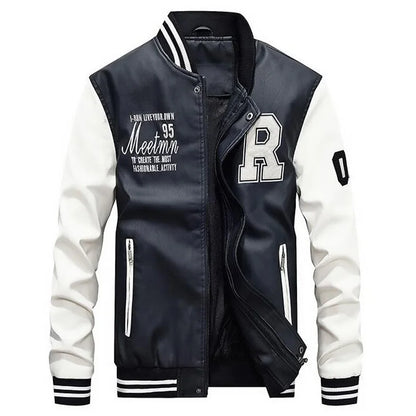 Baseball Jackets Men Slim Fit 2024 Stand Collar Leather Zipper Jacket