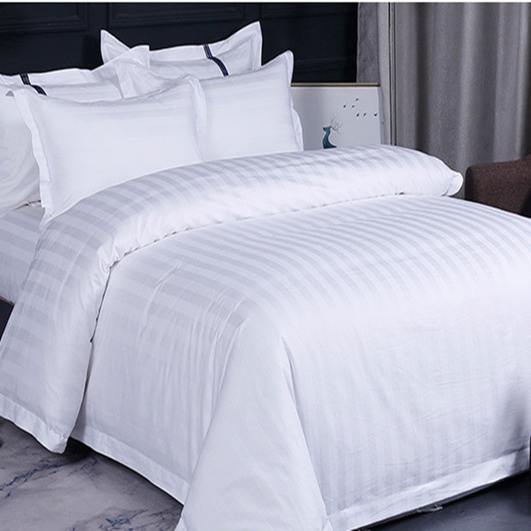 Luxury 100% Cotton Bedding Sets Hotel White Stain Strip