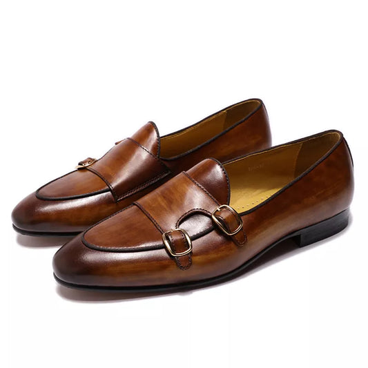 FELIX CHU Genuine Leather Mens Loafers Handmade Monk Strap Wedding Party Casual