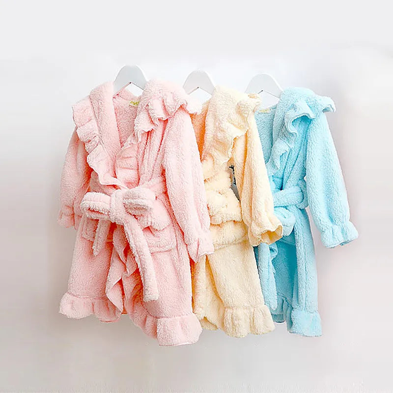 Toddler Baby Boys Girls Flannel Stringy Selvedge Bathrobe Children Sleepwear