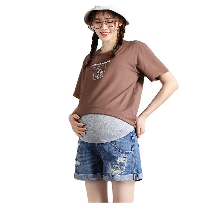 Summer Maternity Denim Shorts Pregnant Straight Cut Women Pregnancy Jean Short