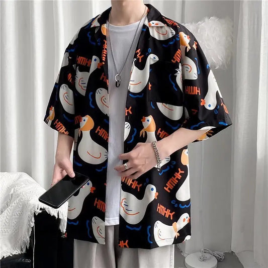 Summer Hawaiian Shirts for Men Hip Hop Mens Japanese Geisha Funny Printed Shirts