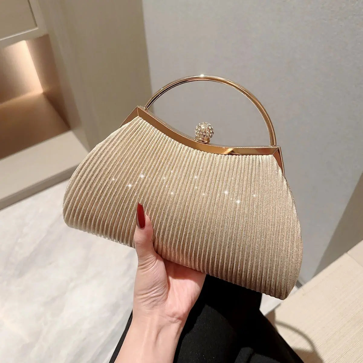 2023 Evening Bag for Women Elegant Glitter Pleated Ladies Clutch Luxury Party