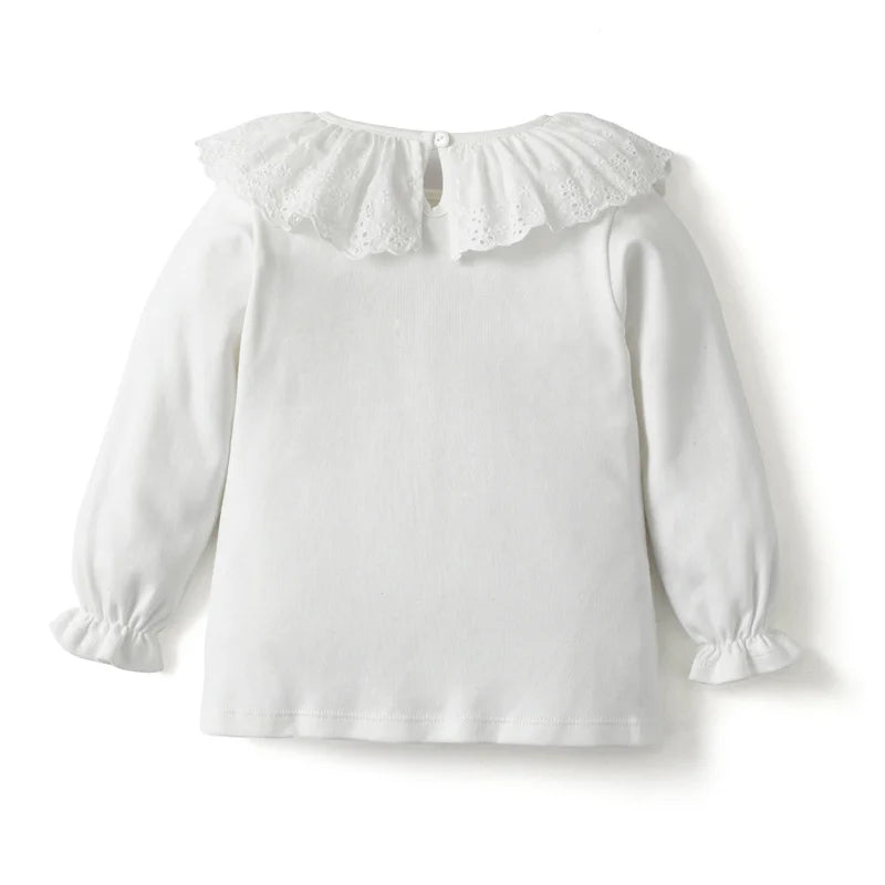 Clibeso Baby Boy Girl White Lace Collar Blouses Toddler Shirt Sweet Long Sleeve