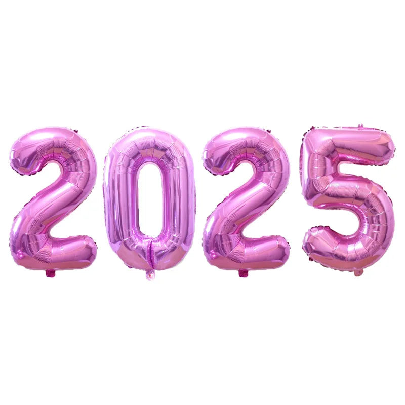 2025 Happy New Year Balloons Banner Rose Gold Number Letter Aluminum Foil