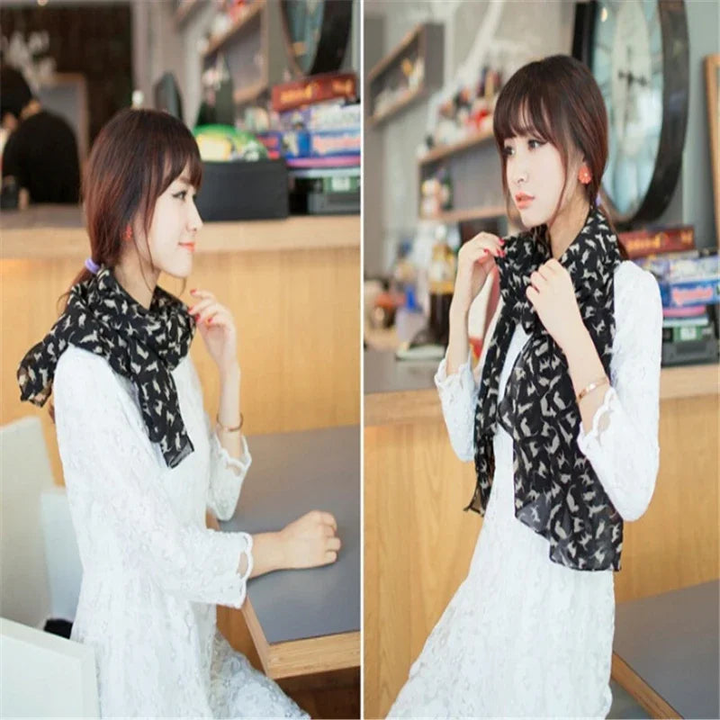 New Fashion Women Chiffon Colorful Printed Sweet Cartoon Cat Kitten Scarf