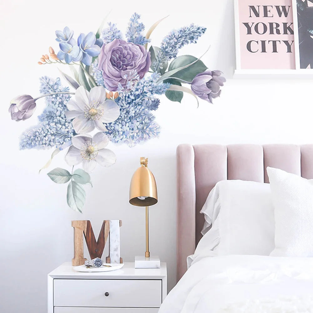 Romantic Purple Flowers Wall Sticker Home Wall Decoration Living Room Bedroom