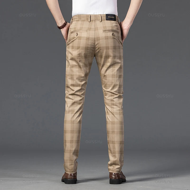 New Men's Trousers Fashion Business Classic Stripe Plaid