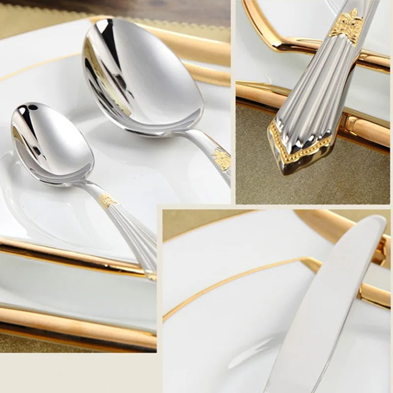 4Pcs Luxury Partial Gold Cutlery Set Dinnerware Set Tableware Dinner Flatware