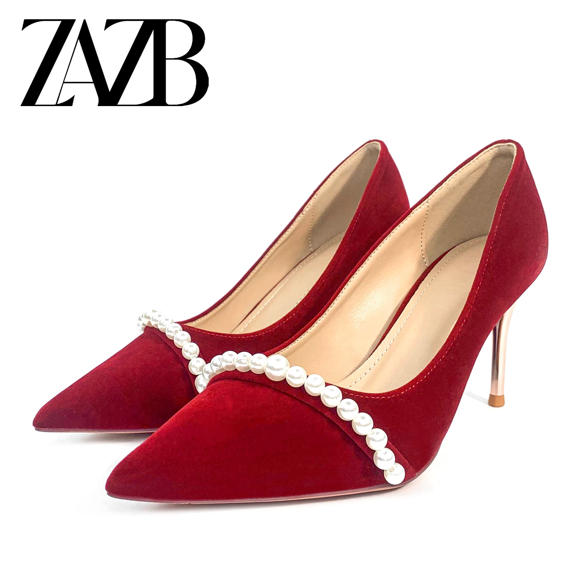 ZA Luxury Red Woolen Fabric Formal Office for Ladies High Heel Shoes Women